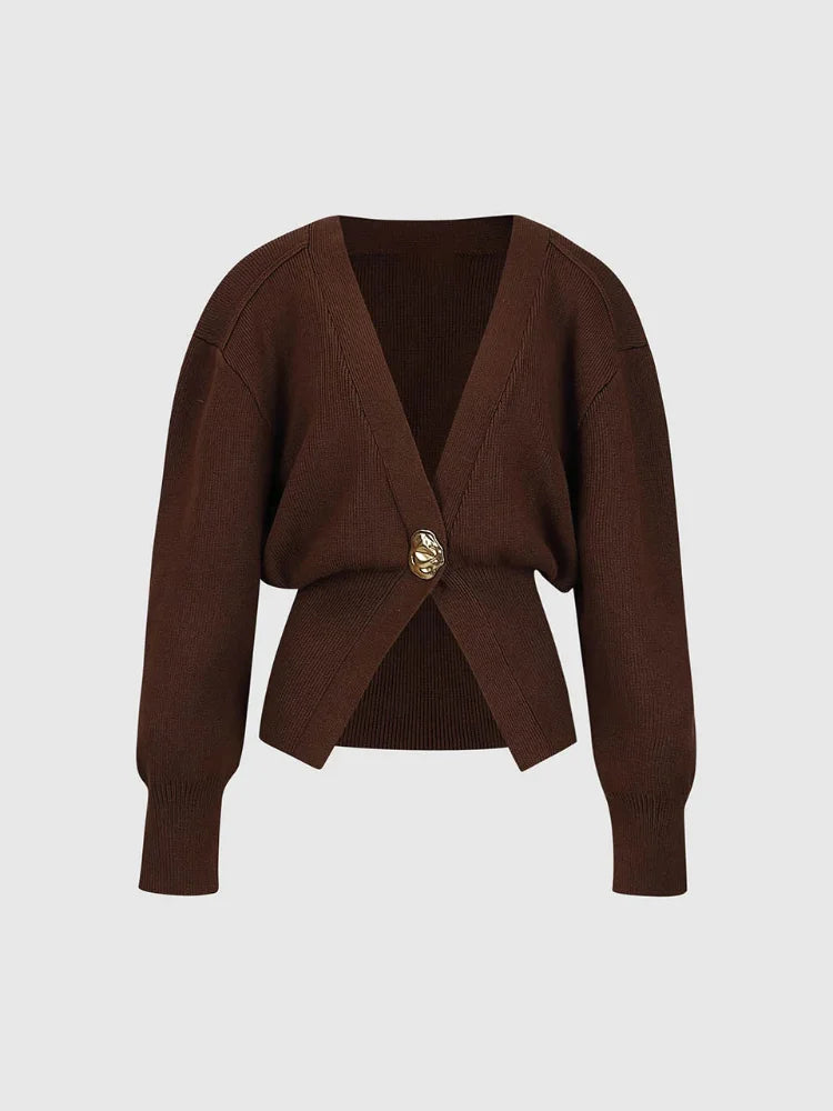 Brigida | Stylish women's knitted sweater with a button placket in a solid color