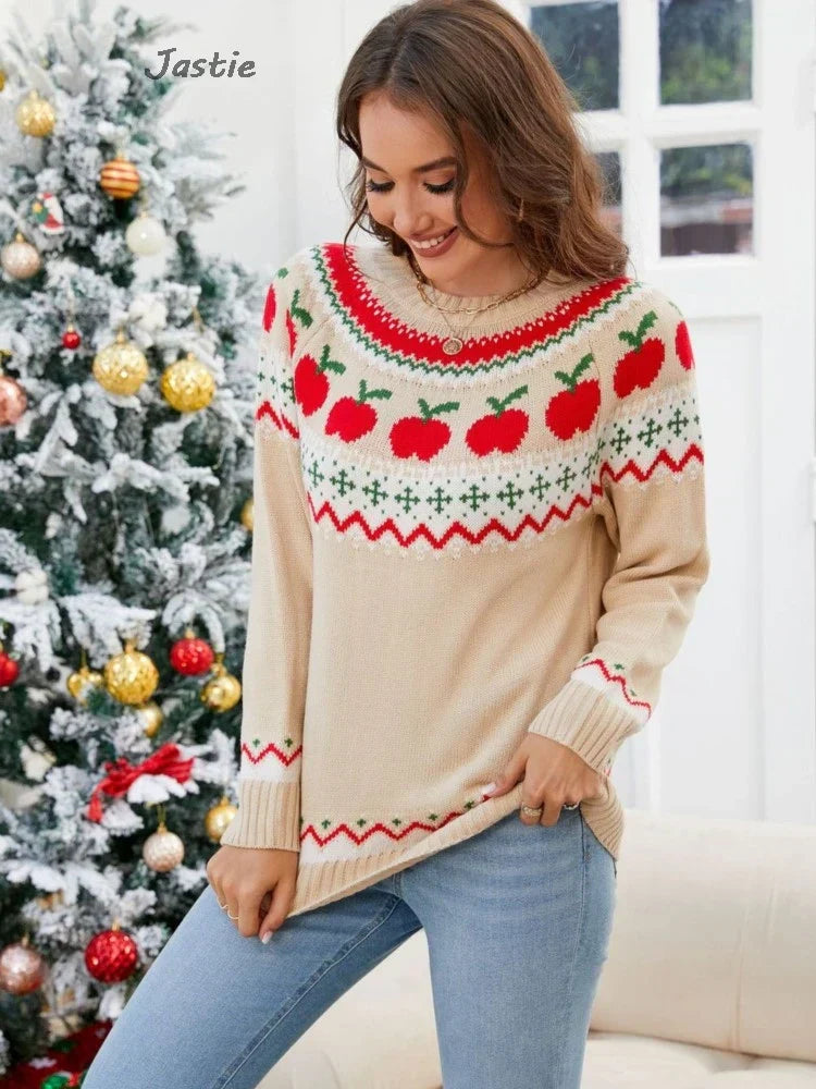 Aurora | Geometric women's sweater with apple pattern