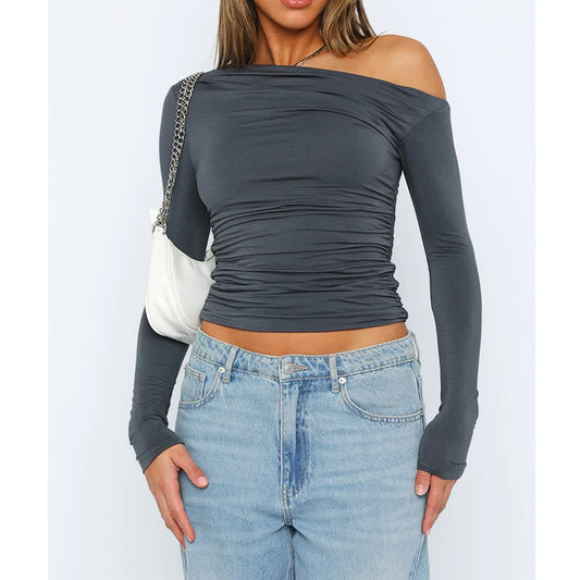 Laura® | Top asymétrique torsadé for women Manches longues