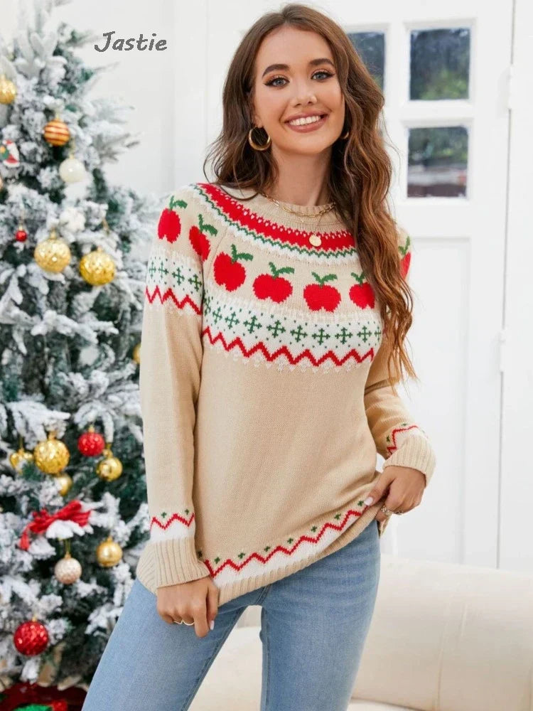 Aurora | Geometric women's sweater with apple pattern