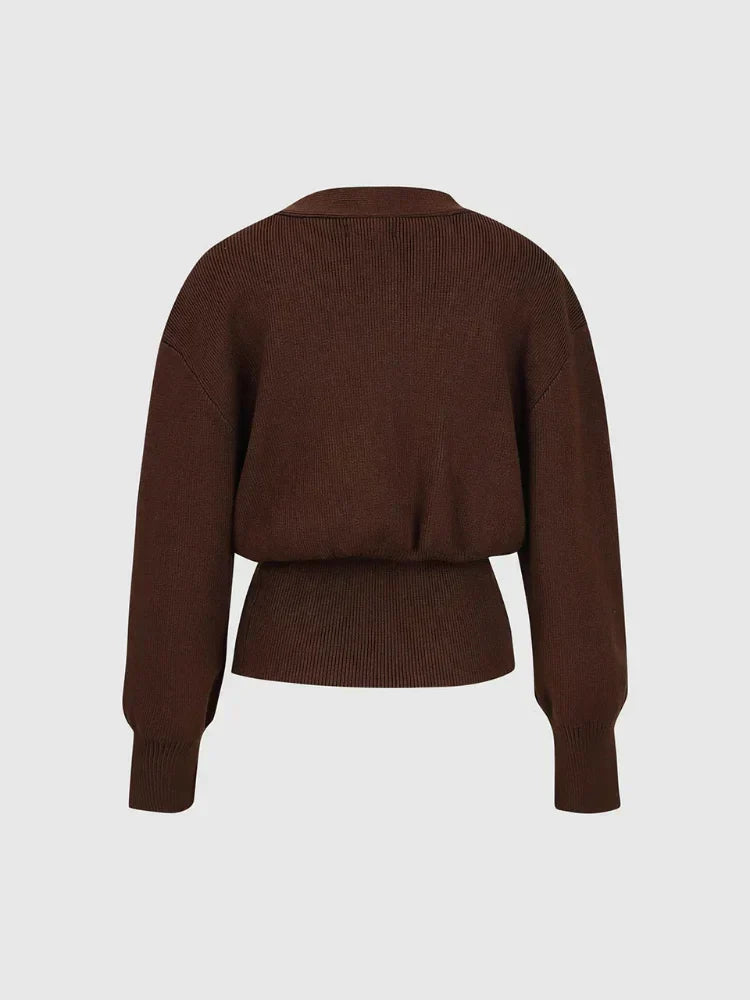 Brigida | Stylish women's knitted sweater with a button placket in a solid color