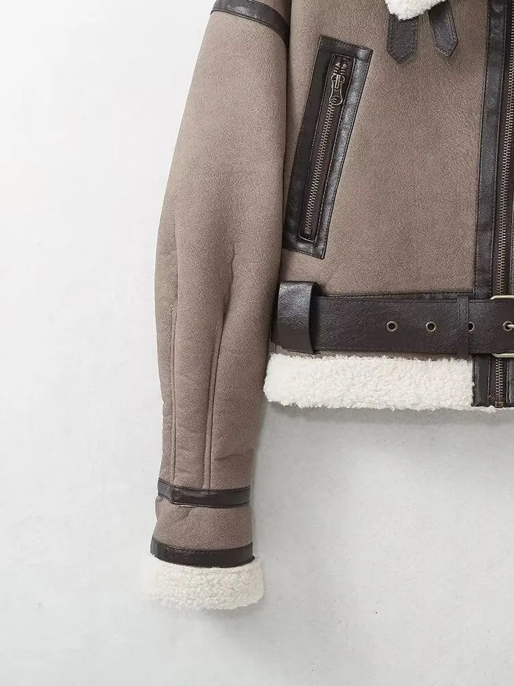 Camila | Warm women's lambskin jacket with belt