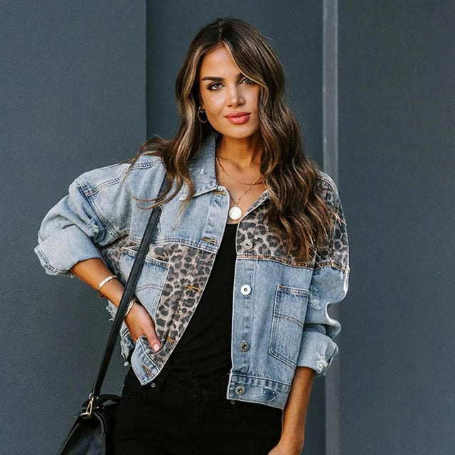 Dulce | Denim jacket with leopard patch