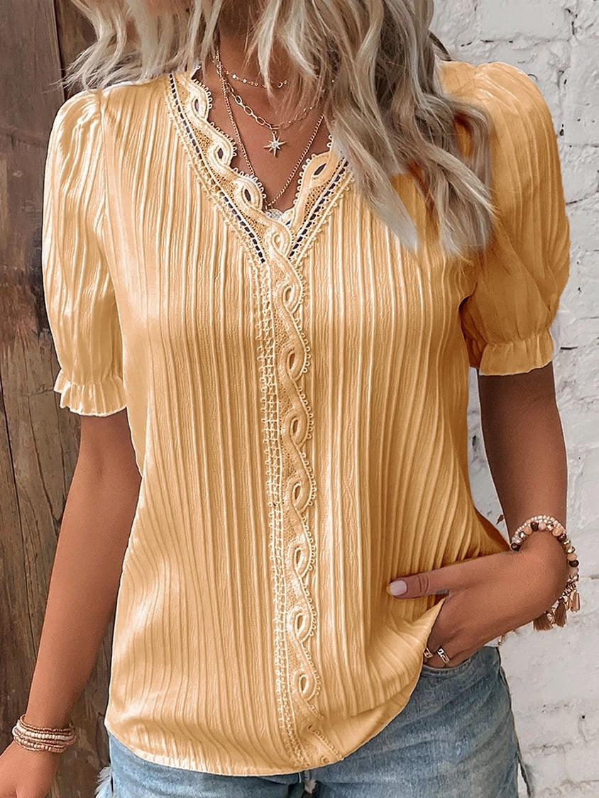 Lia® | Blouse Lace Blouse With Puff Sleeves