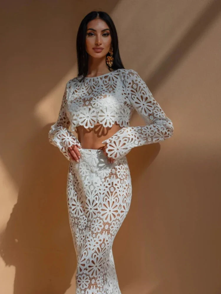 Marcela® | Elegant Beach Set With White Embroidery And Sexy Top