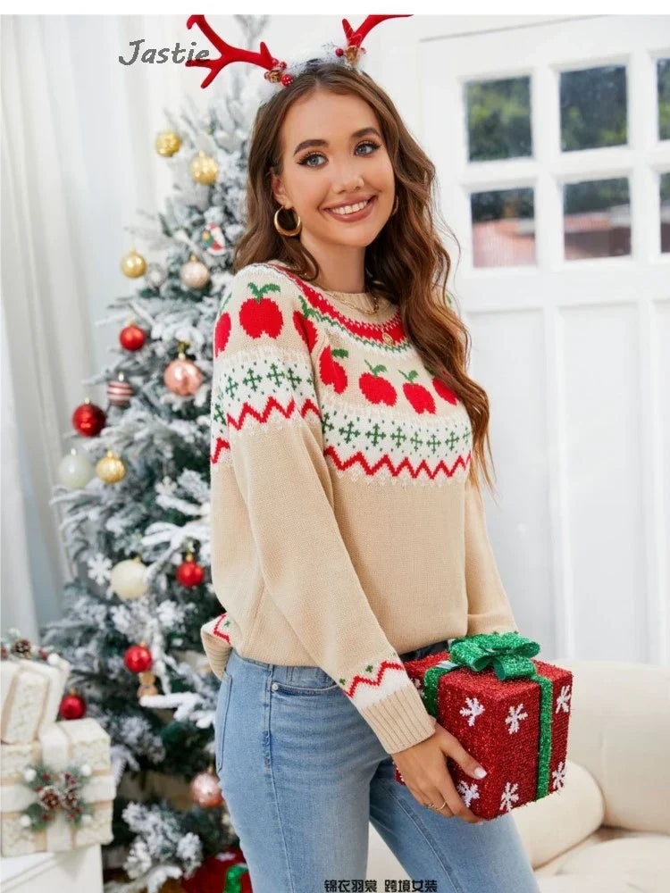 Aurora | Geometric women's sweater with apple pattern
