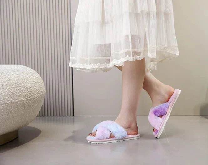 Mara® | Women's fluffy cross-strap slippers