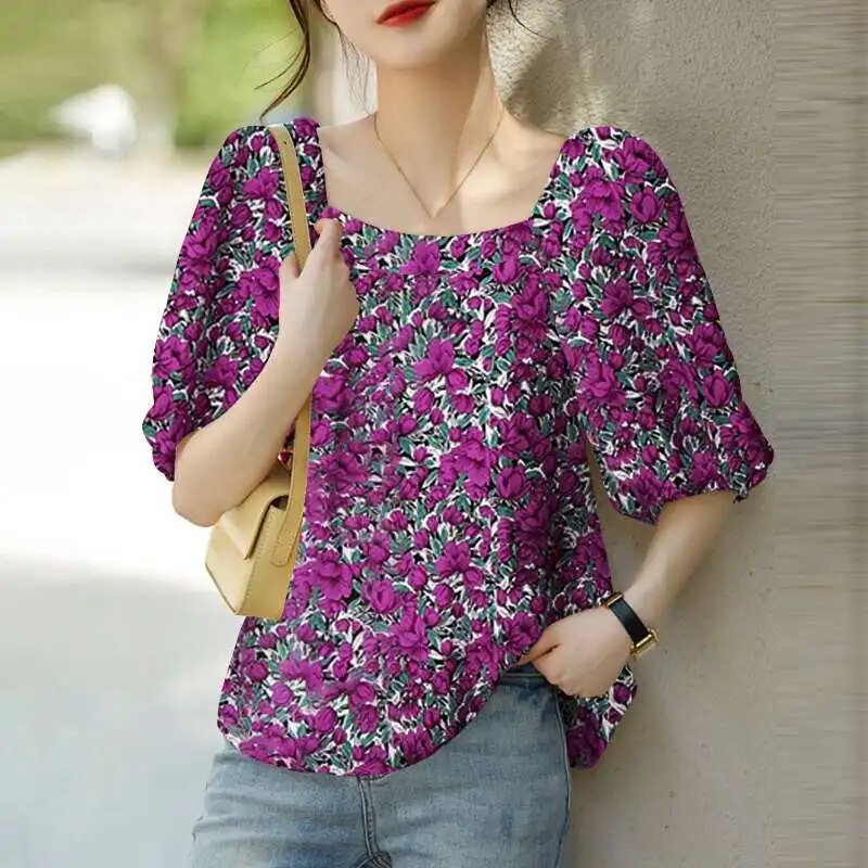 Leire® | Blouse With Floral Print And Square Neckline