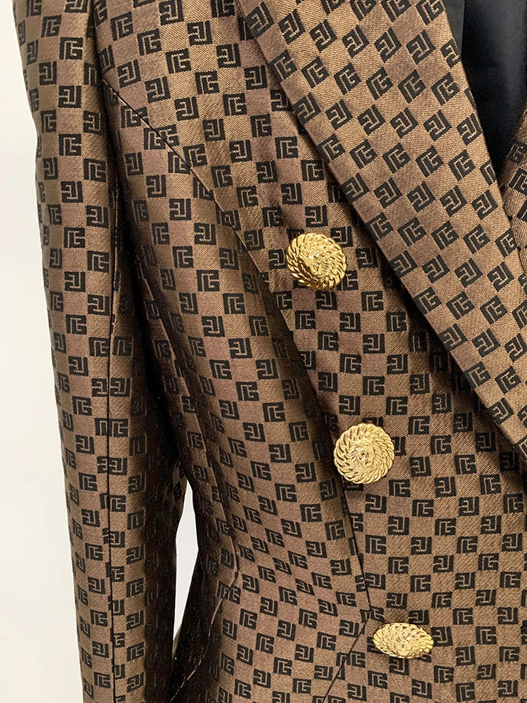Irma® | Double-breasted monogram jacquard blazer