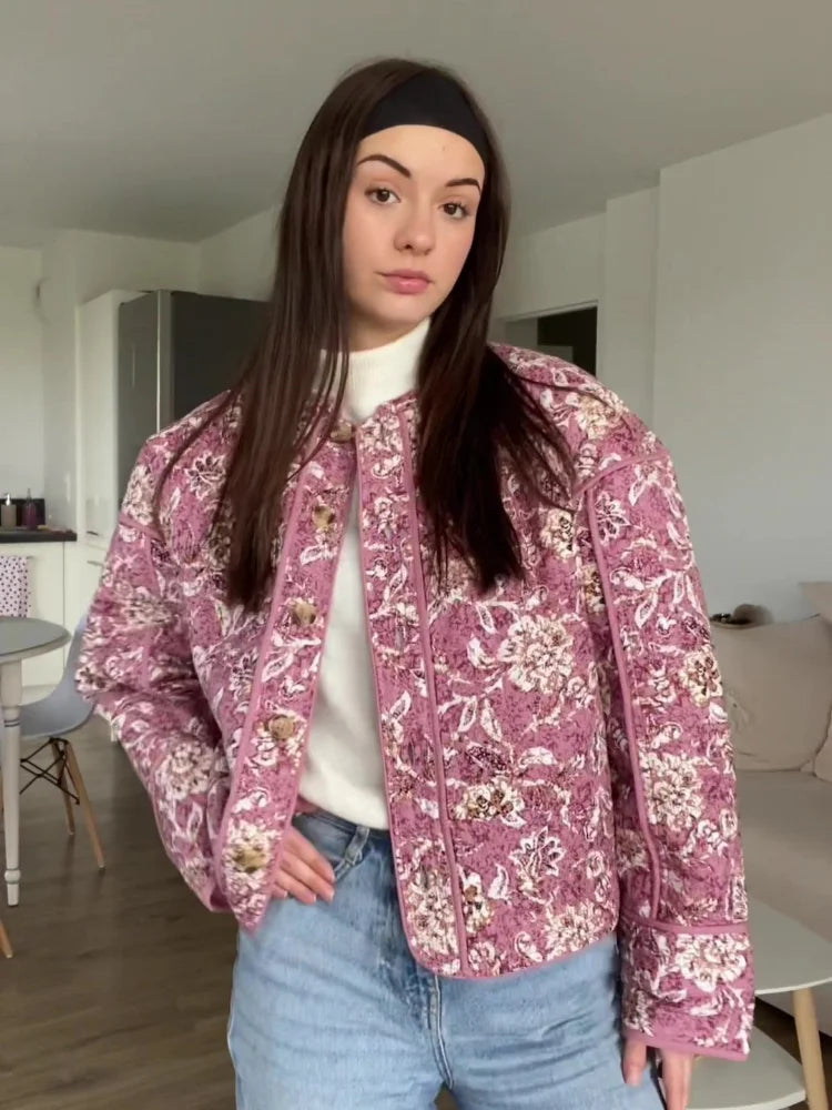 Sonia | Thick quilted jacket for women with flora print