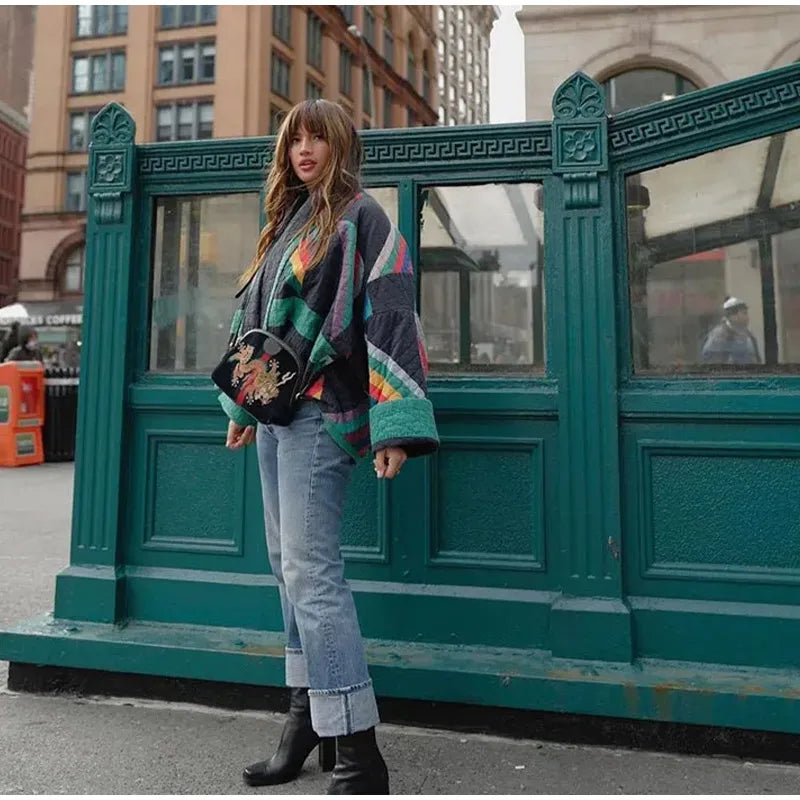 Mónica® | Quilted Kimono Vest With Rainbow Stripes
