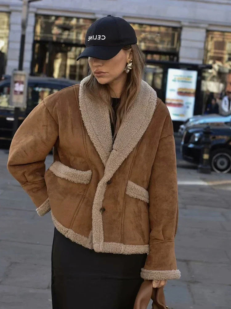Nahir | Women's winter coat made of imitation lambskin
