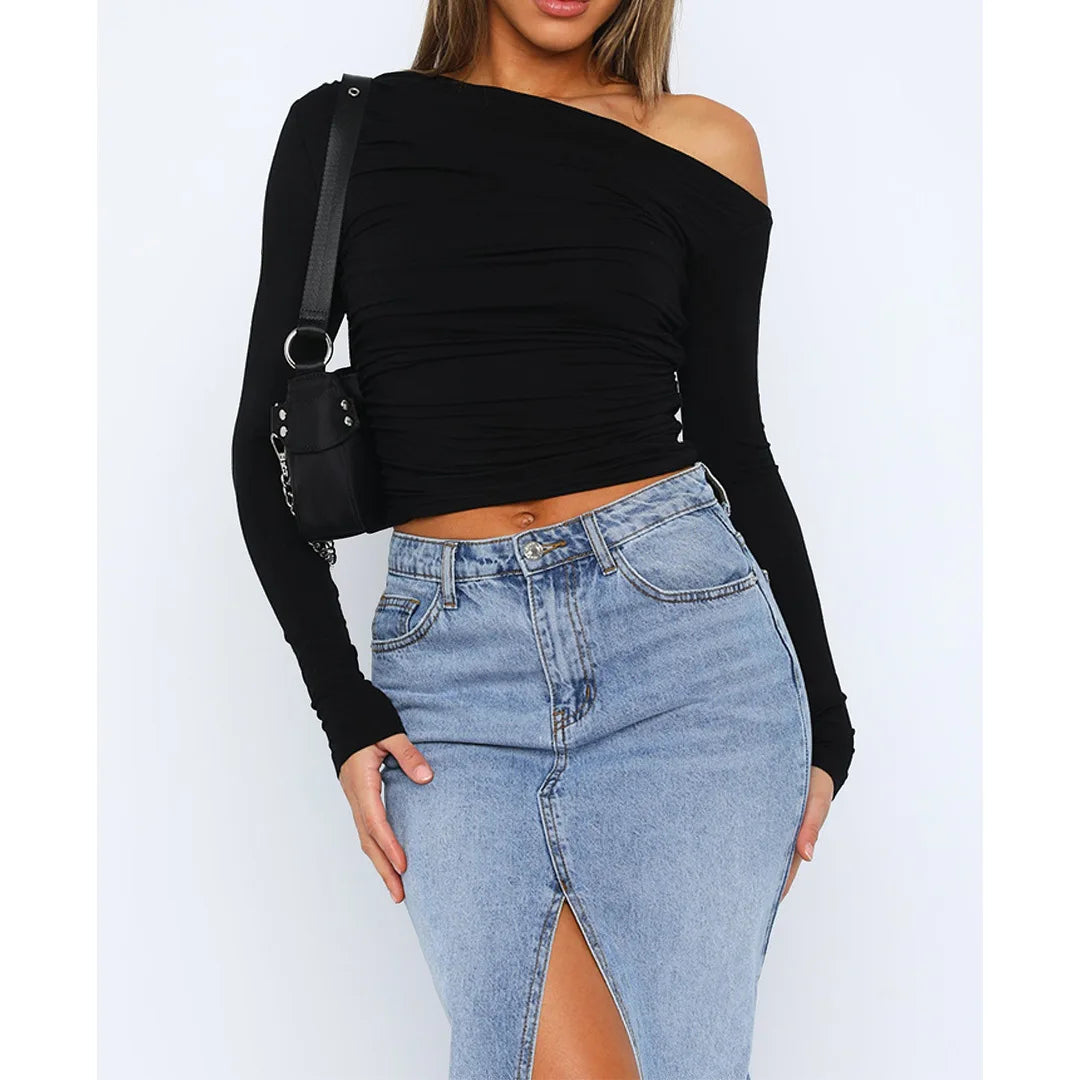 Laura® | Top asymétrique torsadé for women Manches longues