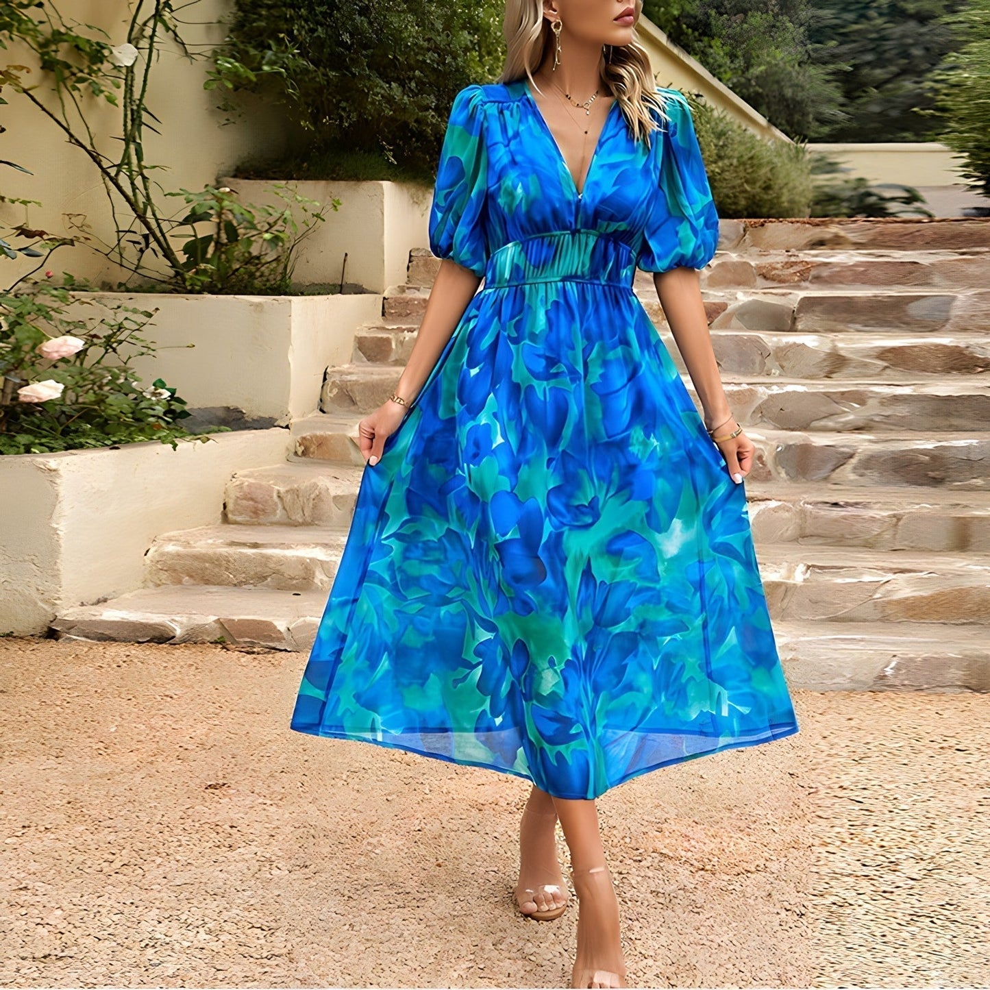 Nadia® | V-Neck Midi Dress Summer Dress