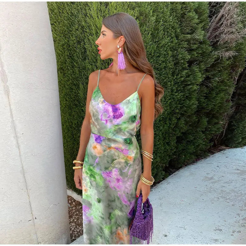 Ivana® | Colorful, Sexy Maxi Dress With Halo Dye Print And Detachable Scarf