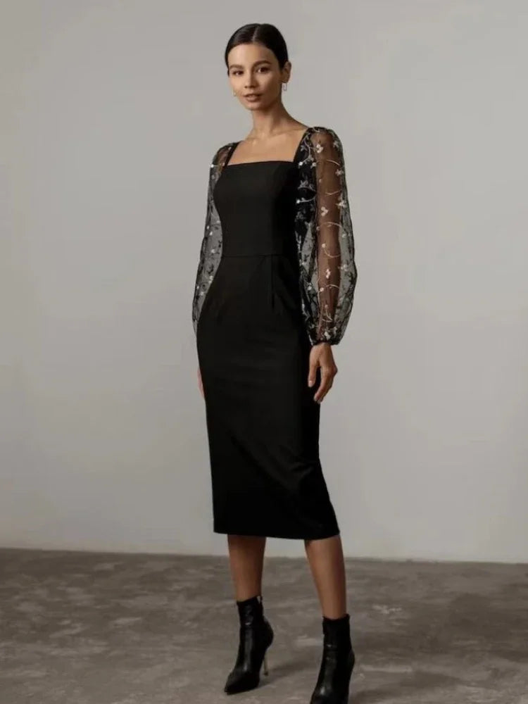 Aurora® | Evening And Party Dress With Square Neckline And Long Sleeves