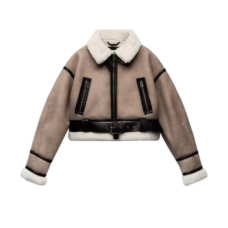Camila | Warm women's lambskin jacket with belt