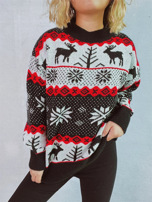 Liset | Jacquard knit crew neck sweater with Christmas motifs for women