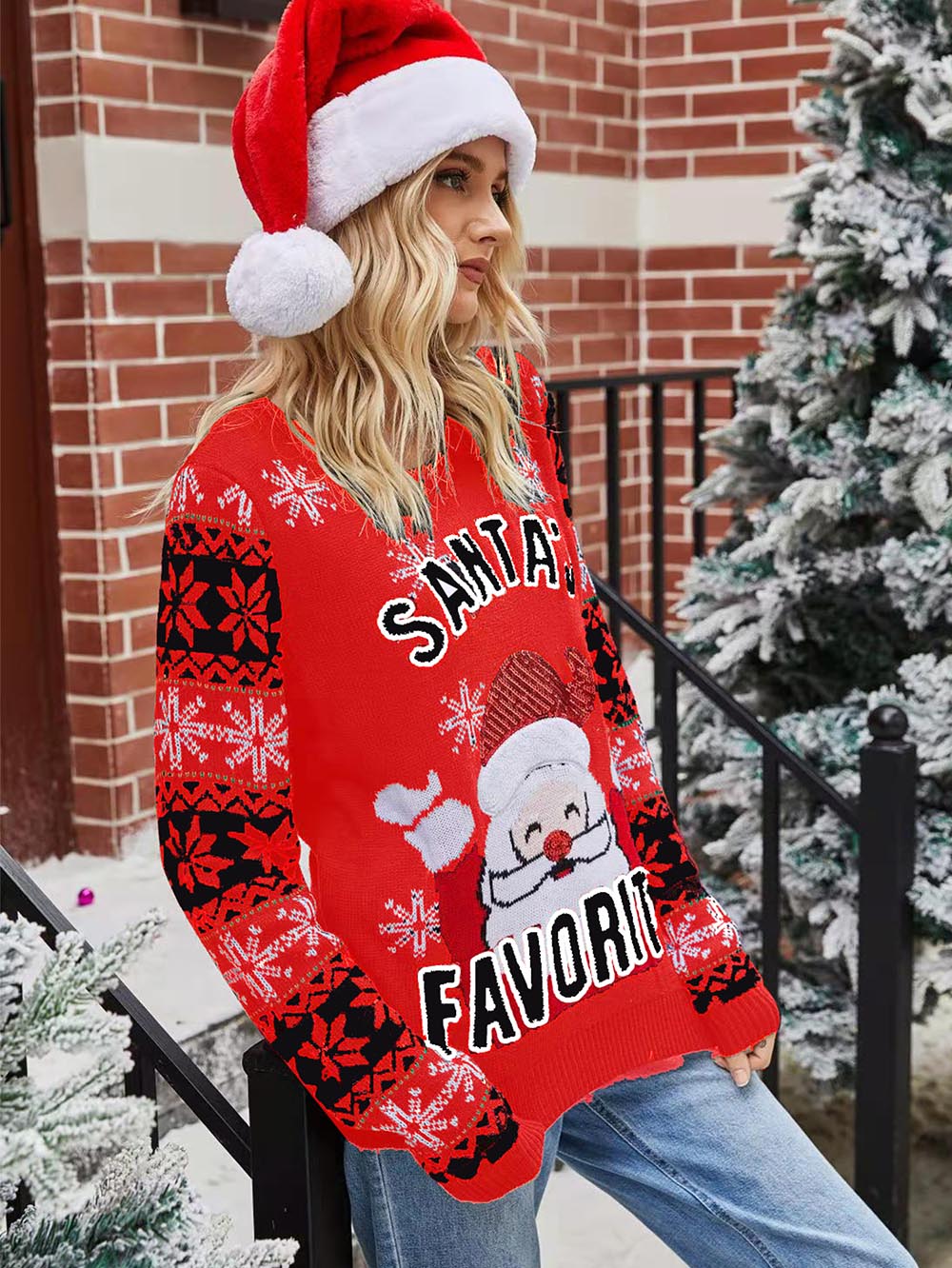 Cintia | Christmas sweater with Santa Claus sequin embroidery
