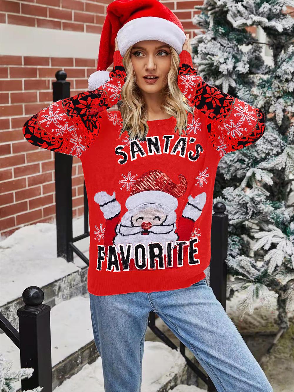 Cintia | Christmas sweater with Santa Claus sequin embroidery