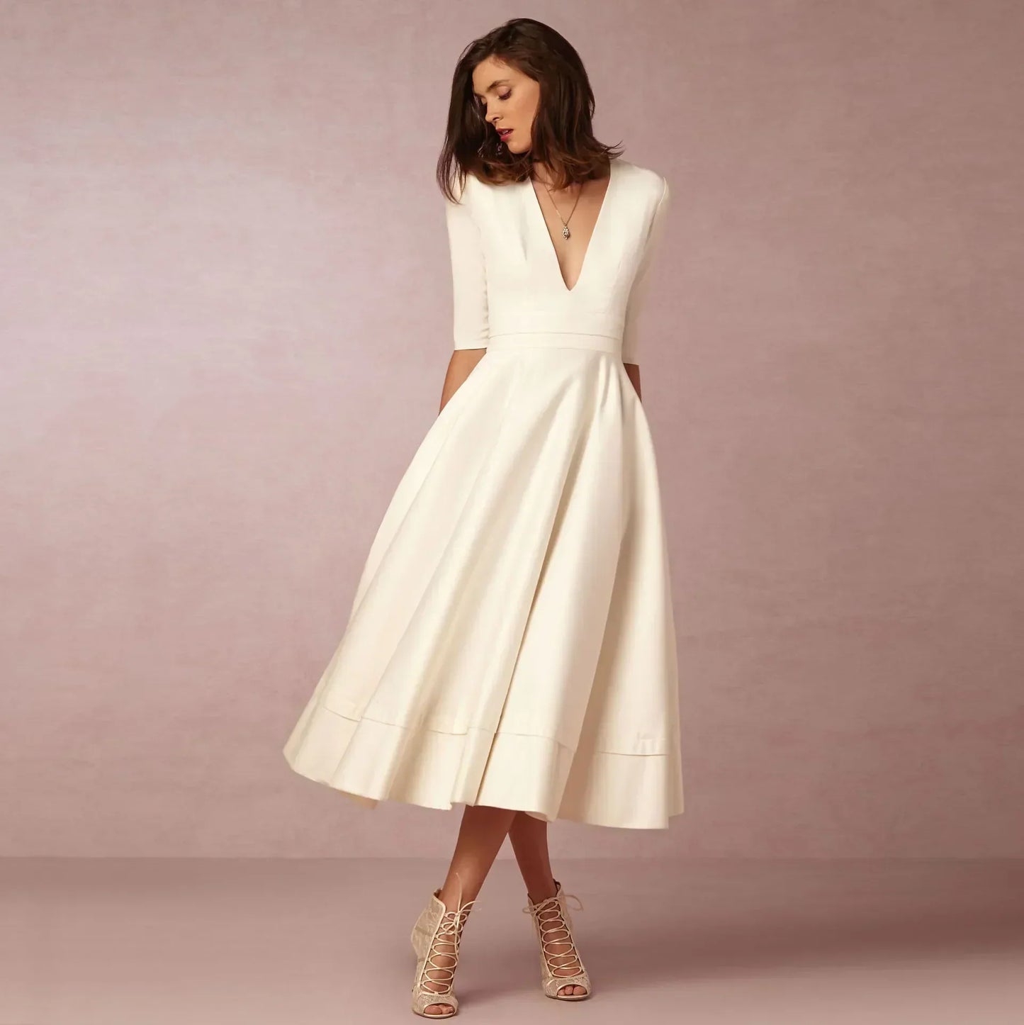 Paige | Women Ivoire Midi Dress Fitted Elegant Cut