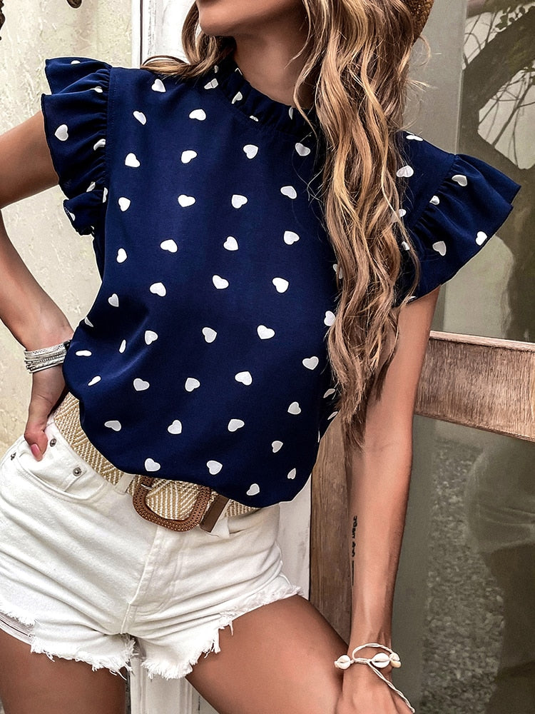 Eulalia® | Casual Blouse Summer Blouse With Short Sleeves And Heart Print