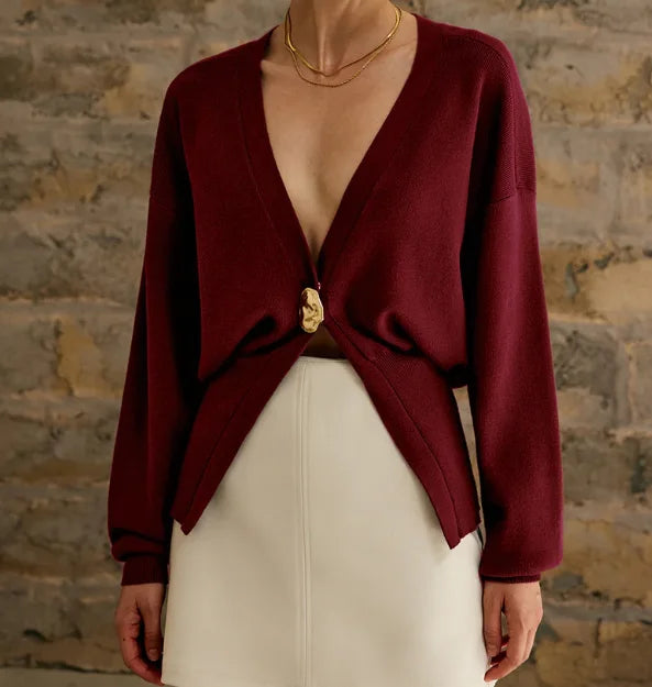 Brigida | Stylish women's knitted sweater with a button placket in a solid color