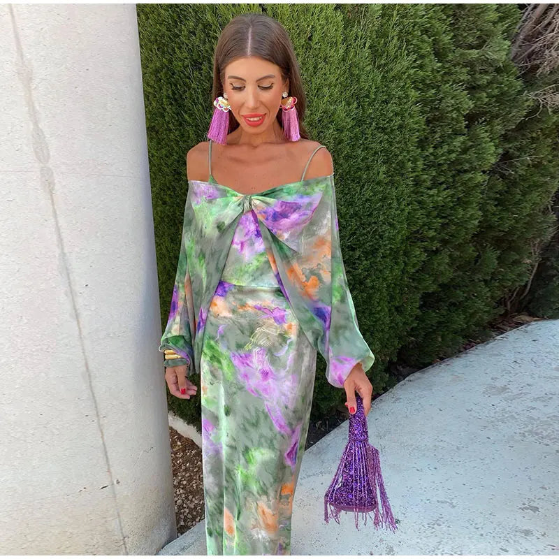 Ivana® | Colorful, Sexy Maxi Dress With Halo Dye Print And Detachable Scarf