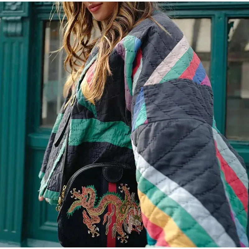 Mónica® | Quilted Kimono Vest With Rainbow Stripes