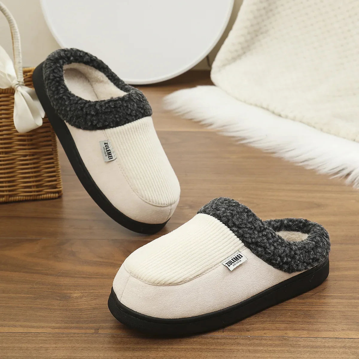 Men's Memory Foam Indoor Slippers with Soft Plush and Anti-Slip Sole