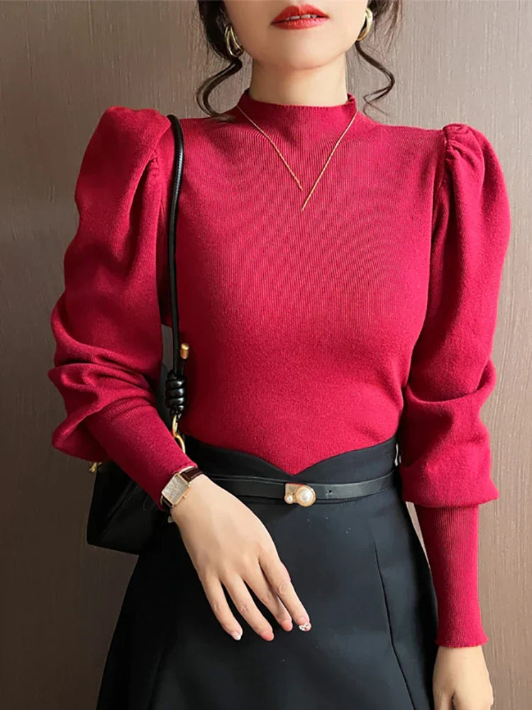 Deborah® | Round Neck Puff Long Sleeve Blouse for Women