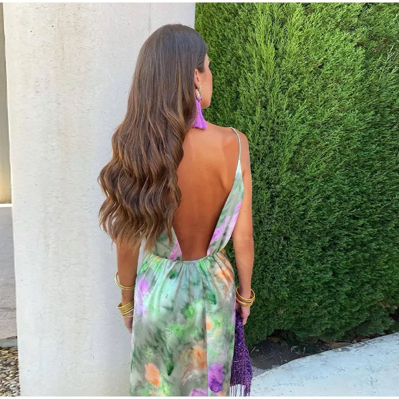 Ivana® | Colorful, Sexy Maxi Dress With Halo Dye Print And Detachable Scarf