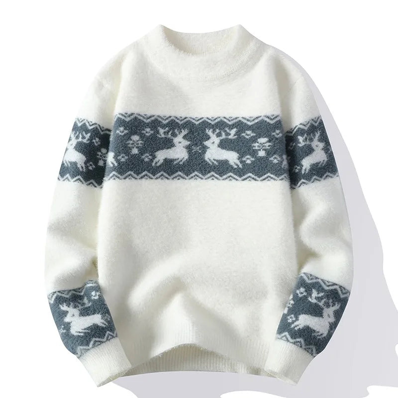 Julieta | Warm knitted sweater with a Christmas deer print for men