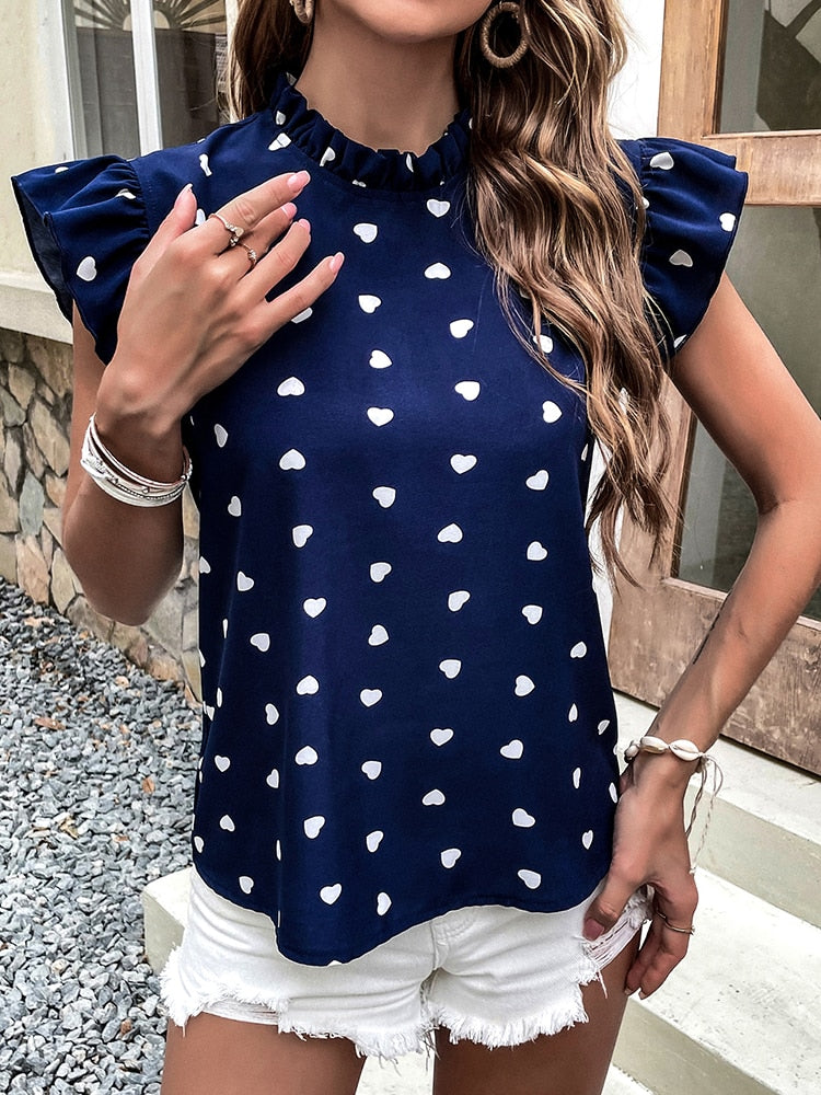 Eulalia® | Casual Blouse Summer Blouse With Short Sleeves And Heart Print
