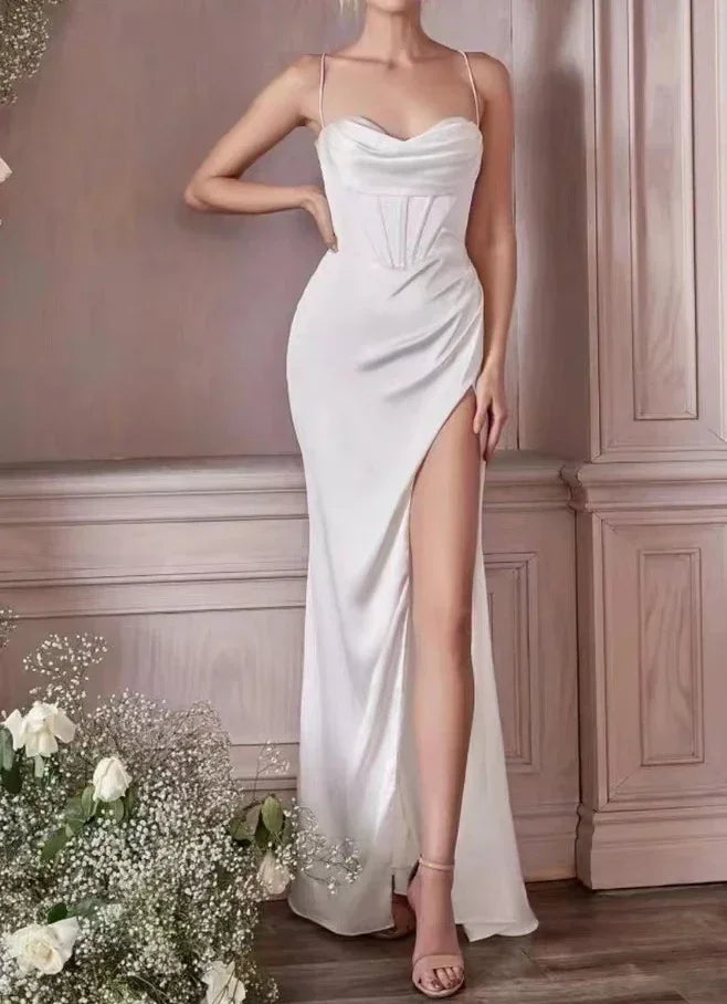 Backless Slit Suspender Formal Evening Dress Lace Up Green Party Dress