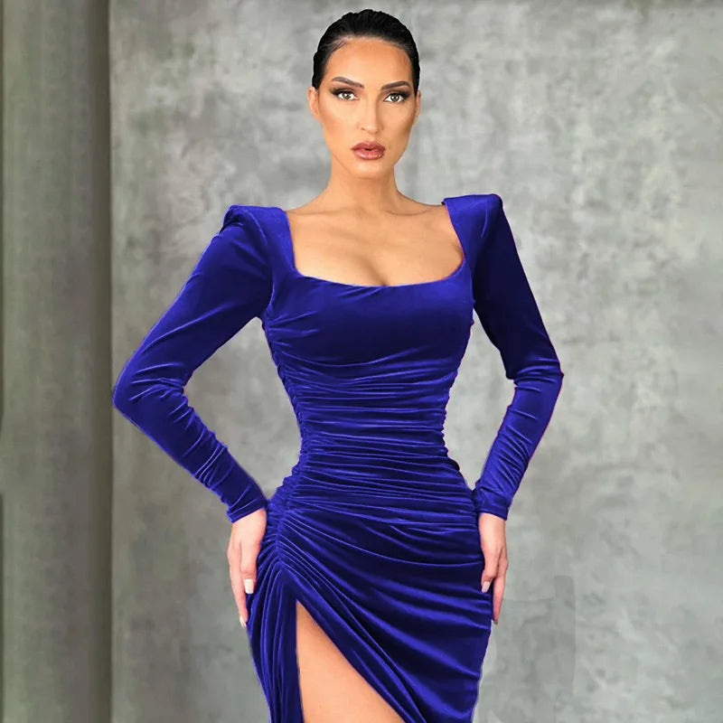 Sexy Red Velvet Elegant Midi Party Dress