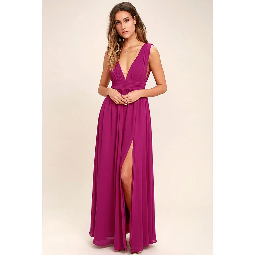 Sexy Backless Mesh Maxi Red Party Dress