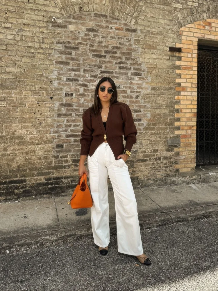 Brigida | Stylish women's knitted sweater with a button placket in a solid color