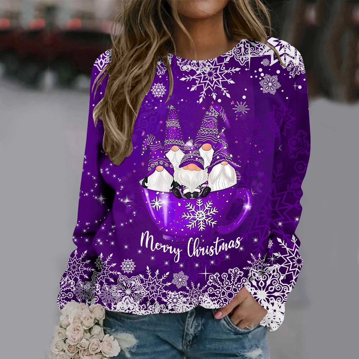 Carmen | Warm crew neck sweater with Merry Christmas print for women