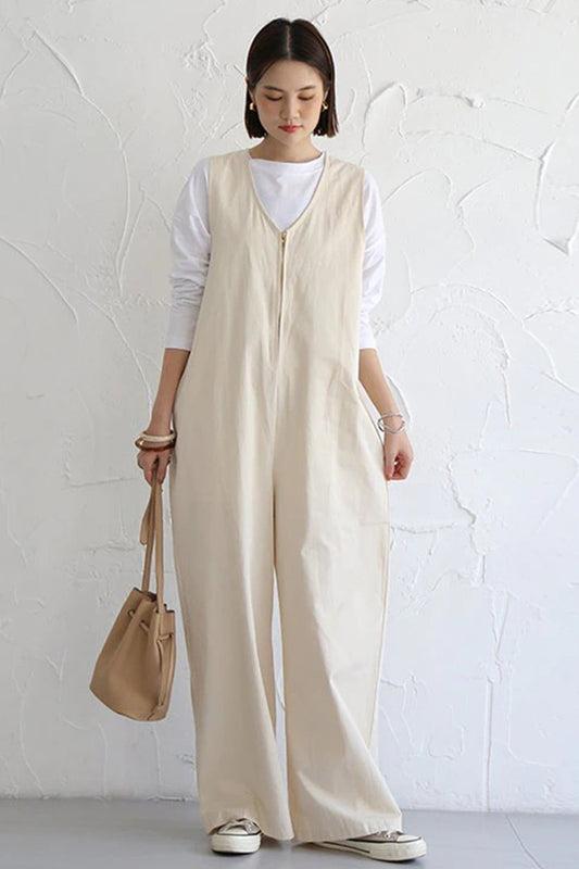 Clara | Sleeveless wide leg jumpsuits with zip front closure