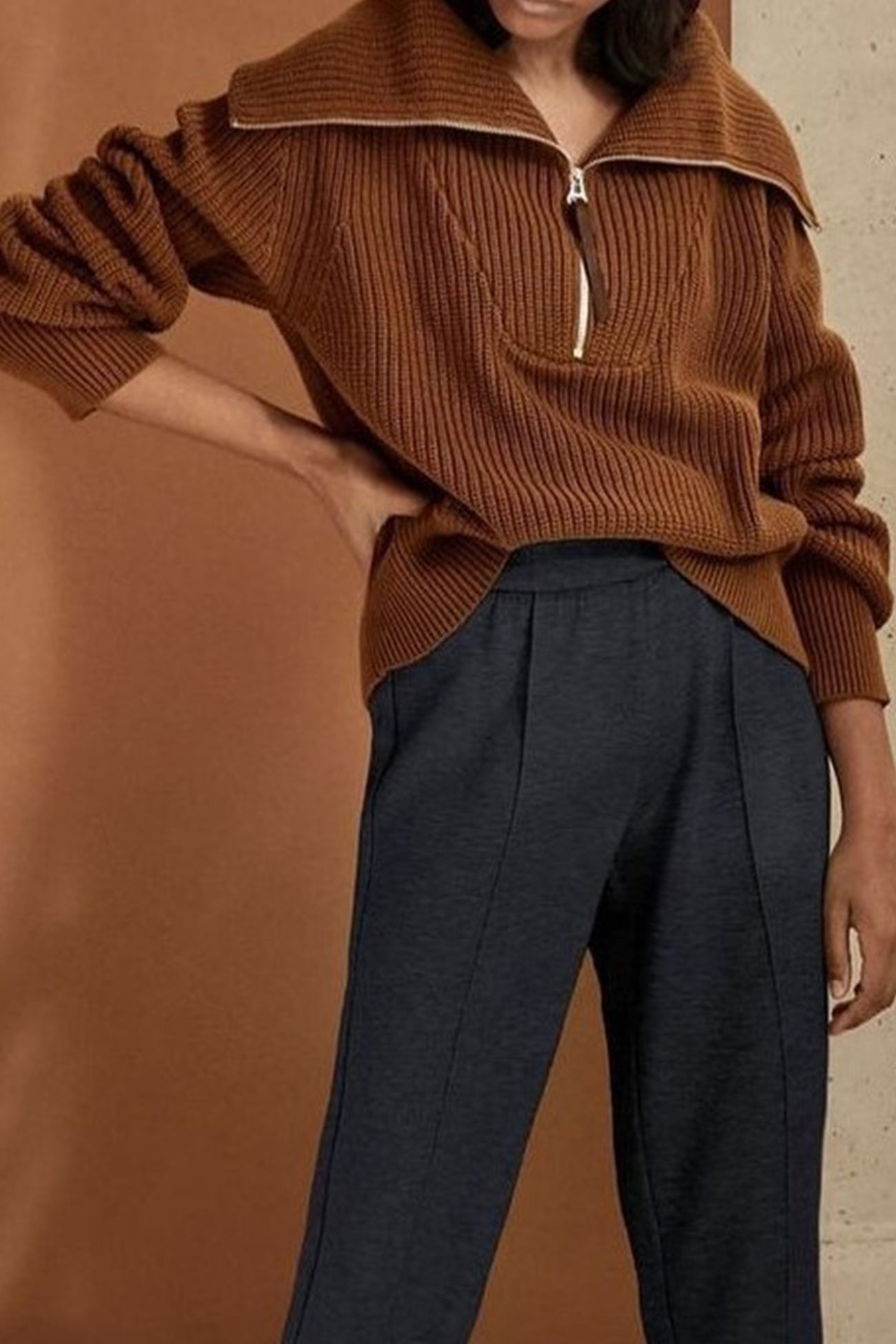 Marina | Solid lapel zip sweater