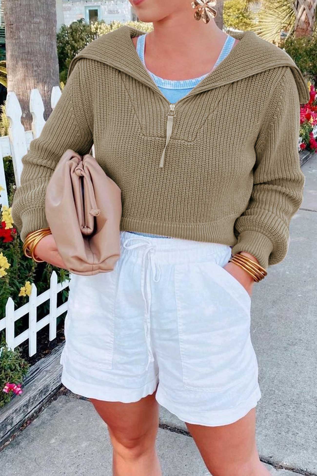 Marina | Solid lapel zip sweater
