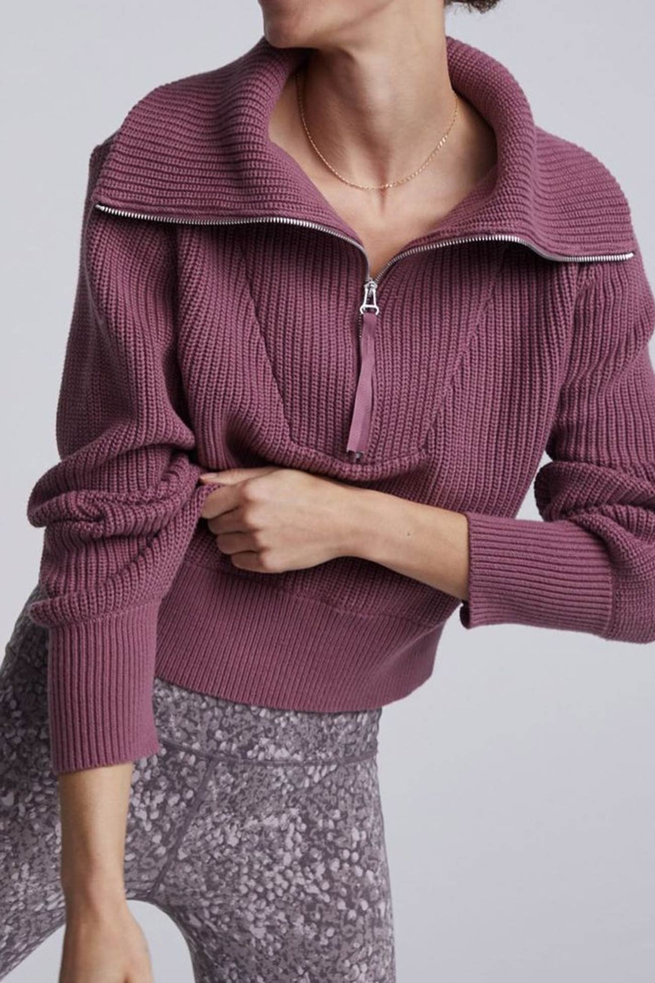 Marina | Solid lapel zip sweater