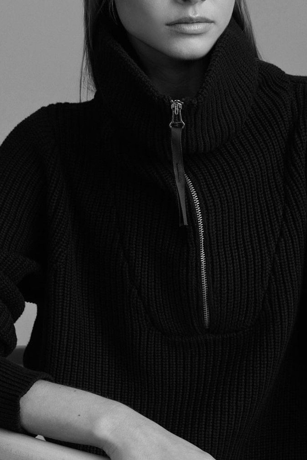 Marina | Solid lapel zip sweater