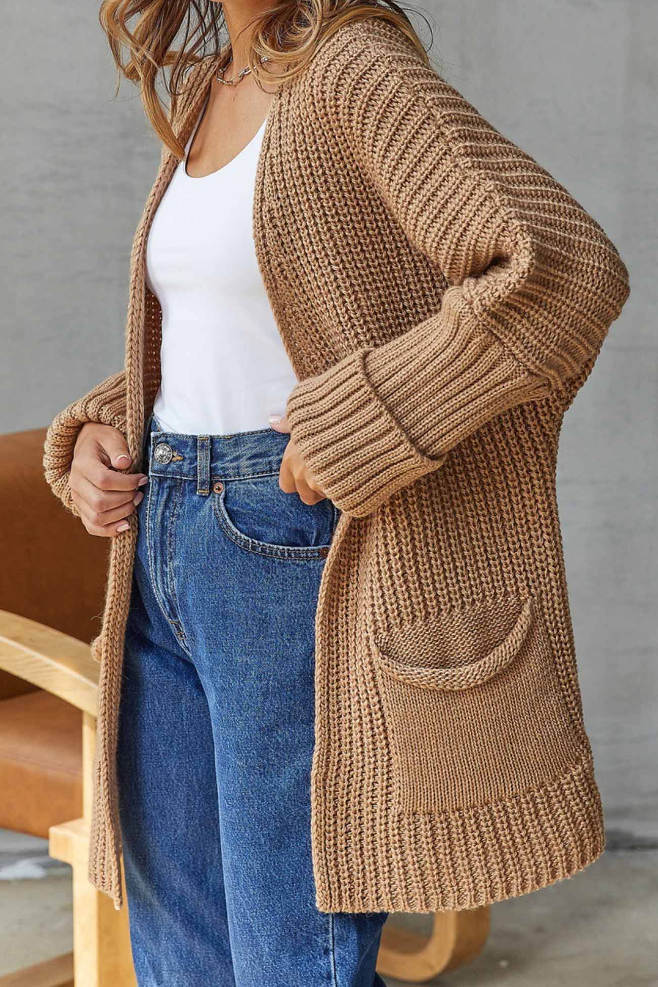 Manuela | Solid long cardigan with open front