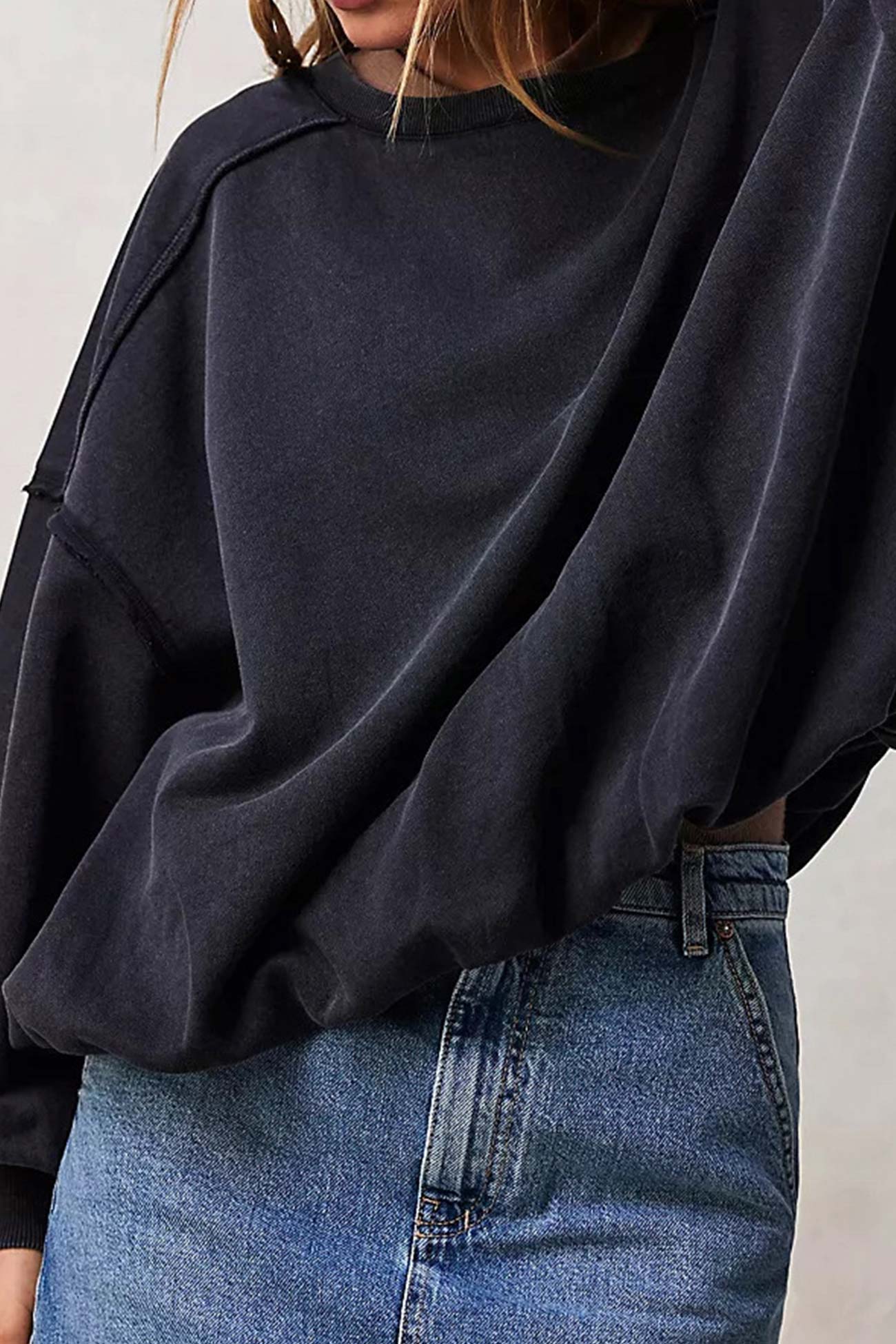Magda | Solid raw edge crew neck sweatshirt