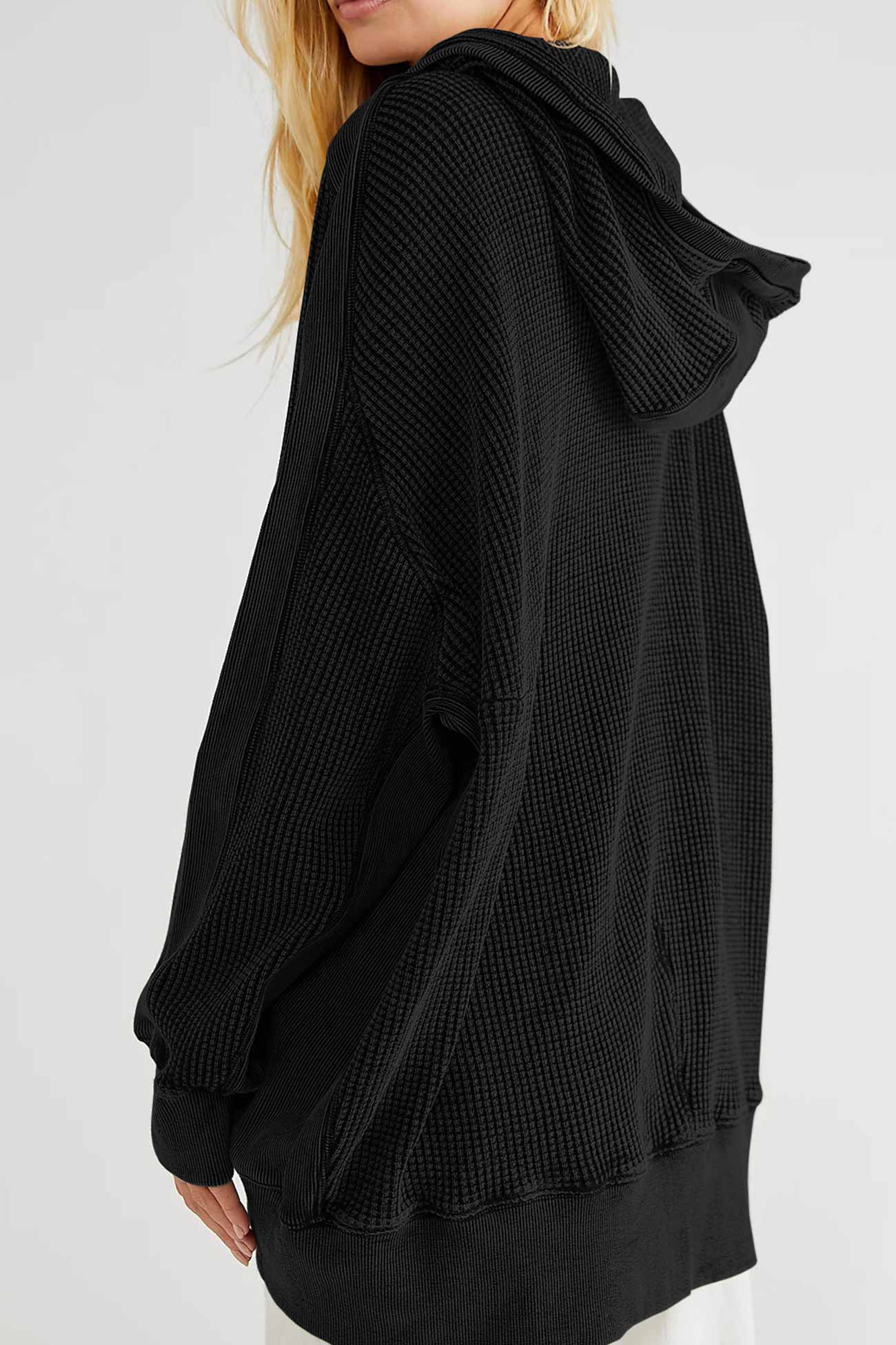 Petra | Solid color waffle zip hoodie