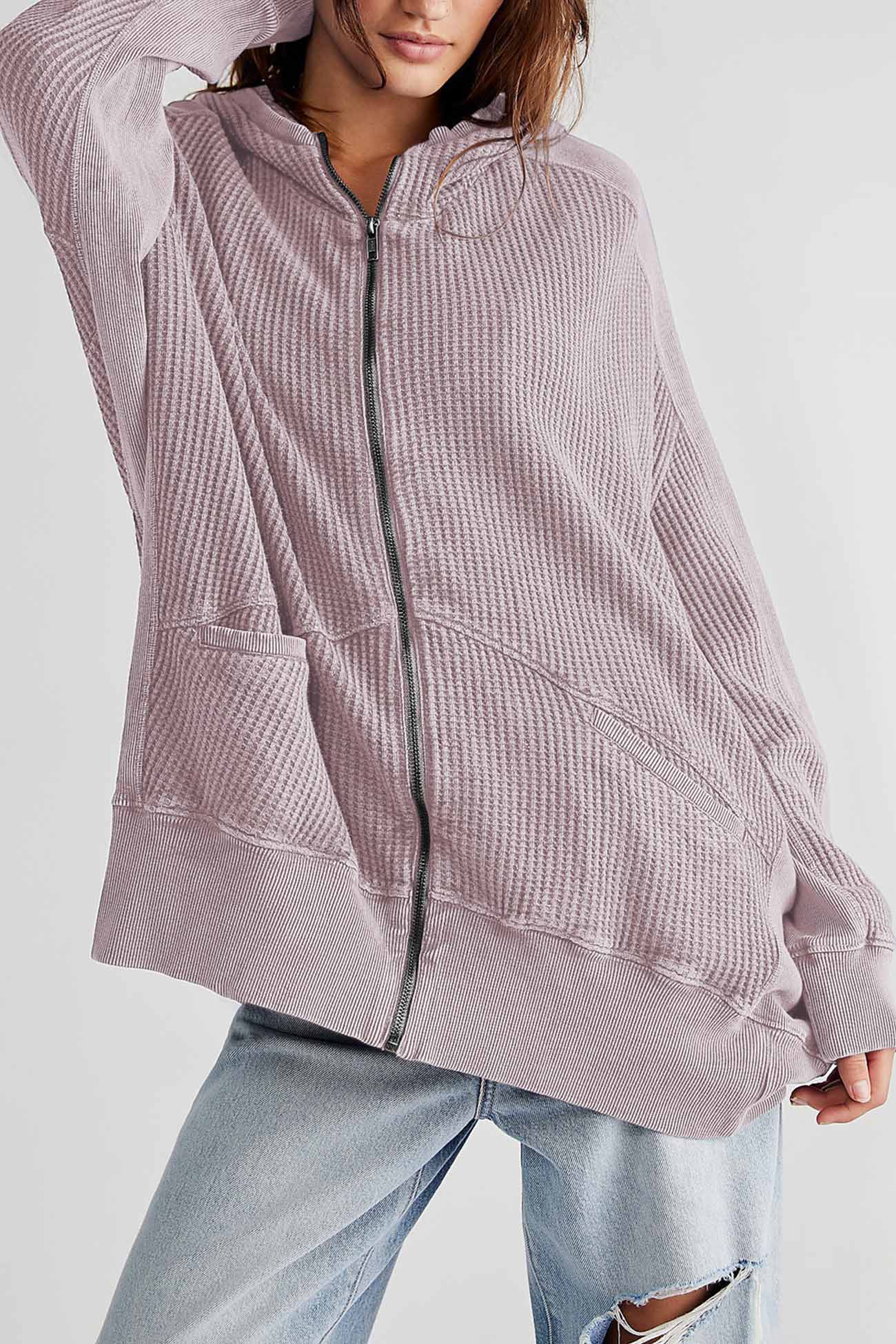 Petra | Solid color waffle zip hoodie