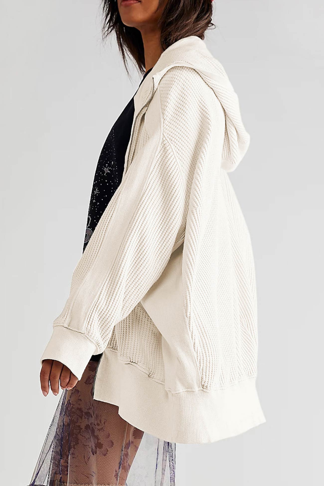 Petra | Solid color waffle zip hoodie