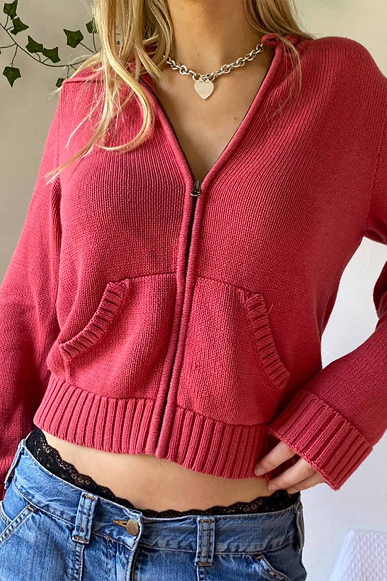 Alba | Solid color cardigan with hood and zip